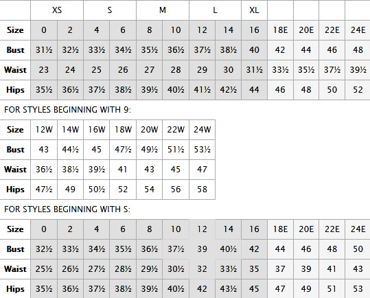 Formal Dress Size Chart