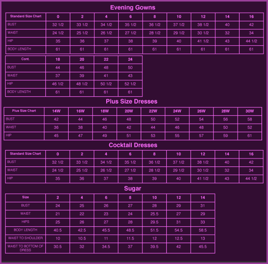 Mac Duggal Size Chart