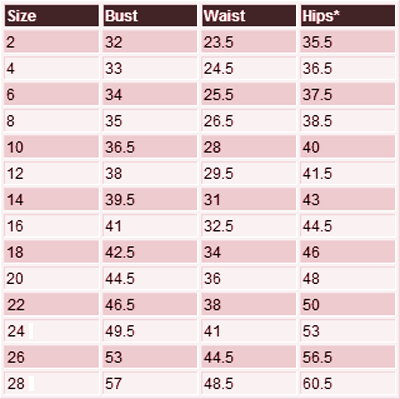 Mori Lee Size Chart 2017