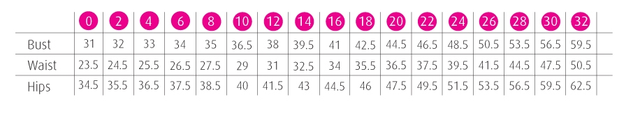 Night Moves Prom Size Chart